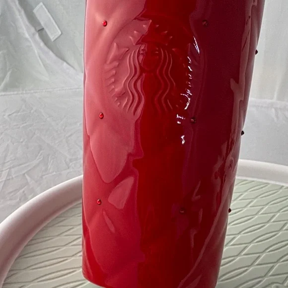 Starbucks RED QUILTED Valentine Swarovski Crystal Ceramic Travel Cup 10 Oz 2016